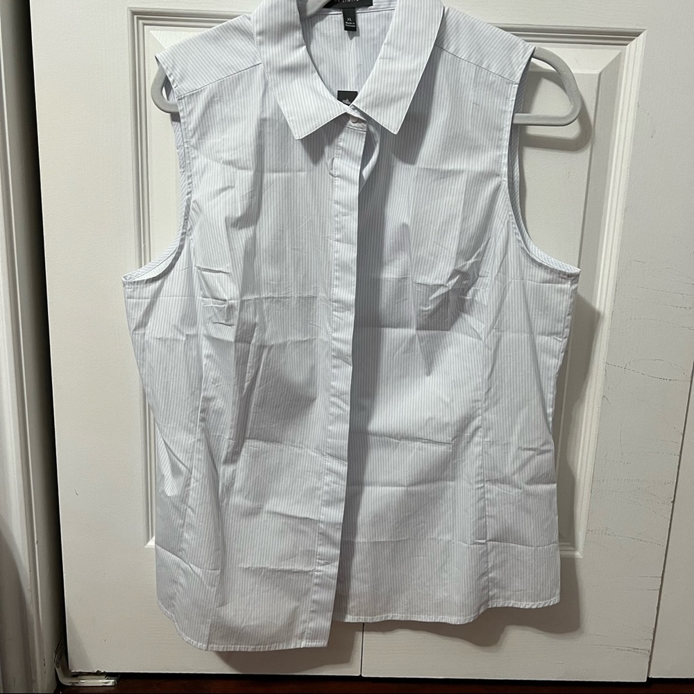 THE LIMITED STRIPED SLEEVELESS COLLARED BUTTON DOWN | XL